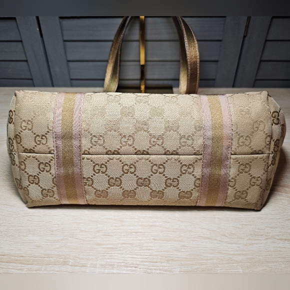 Authentic GUCCI Monogram GG Canvas Jolicoeur Pink and Gold Tote - Picture 5 of 14